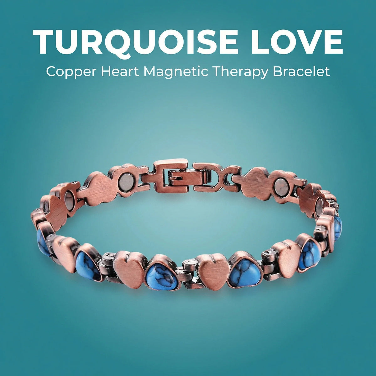 MagnetPure Turquoise Heart Copper Magnetic Bracelet for Women