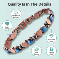MagnetPure Turquoise Heart Copper Magnetic Bracelet for Women