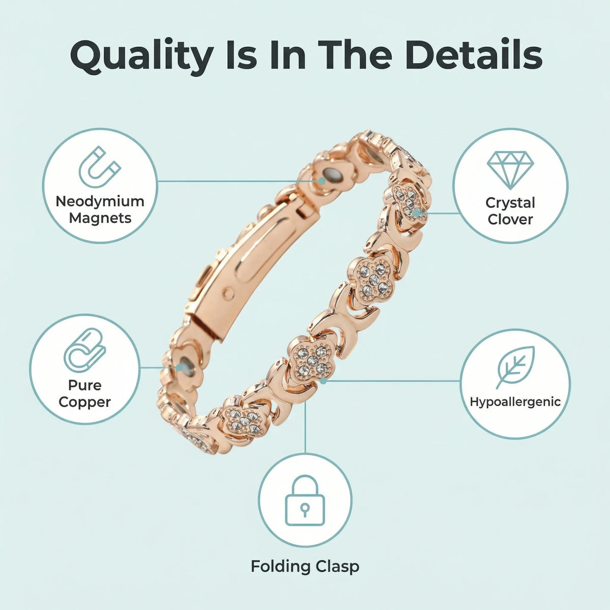 MagnetPure Crystal Clover Copper Magnetic Bracelet for Women