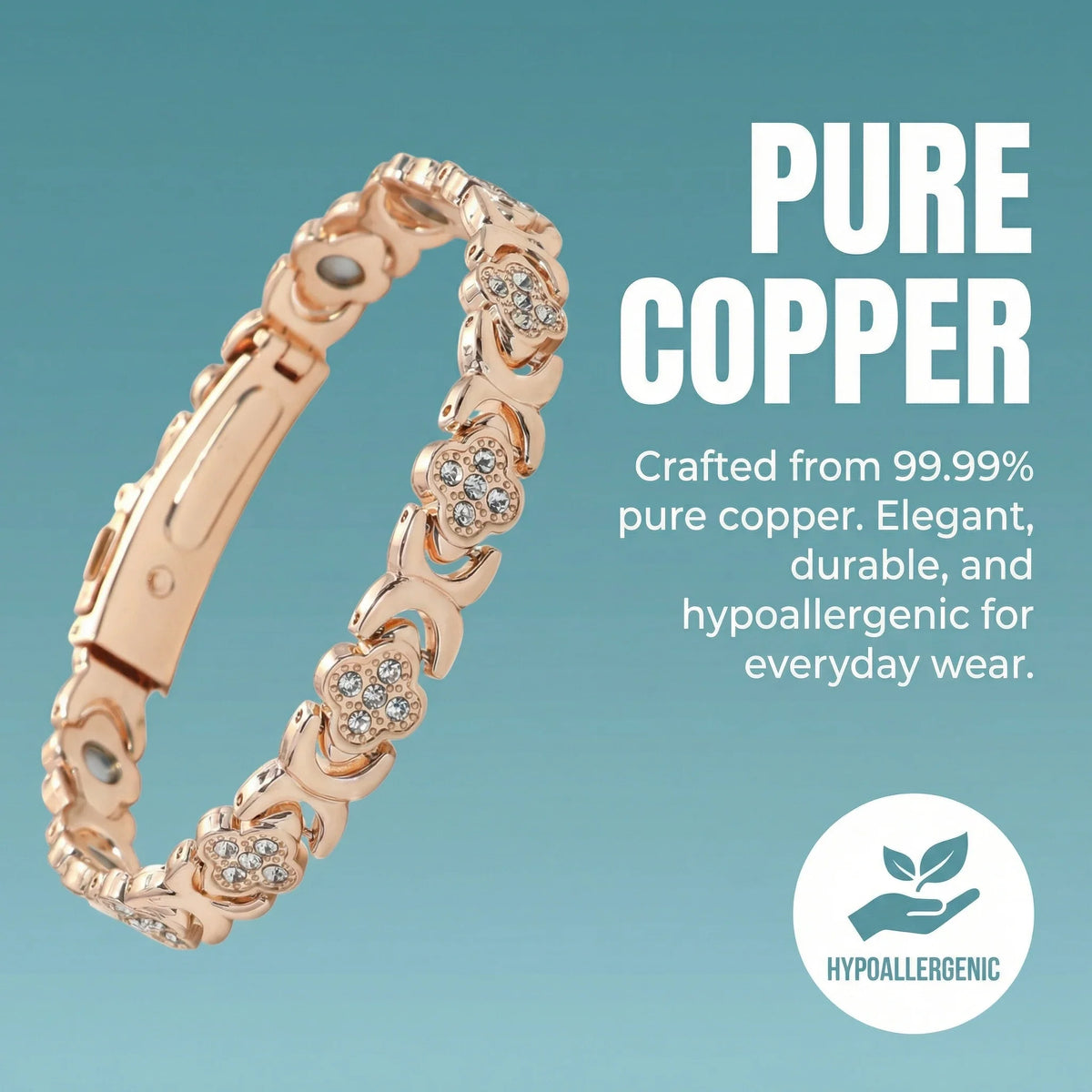 MagnetPure Crystal Clover Copper Magnetic Bracelet for Women