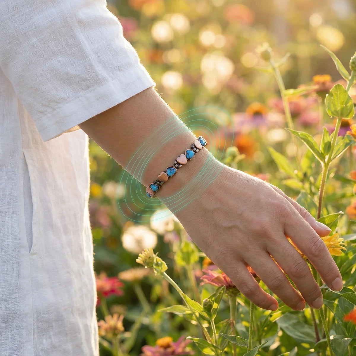 MagnetPure Turquoise Heart Copper Magnetic Bracelet for Women
