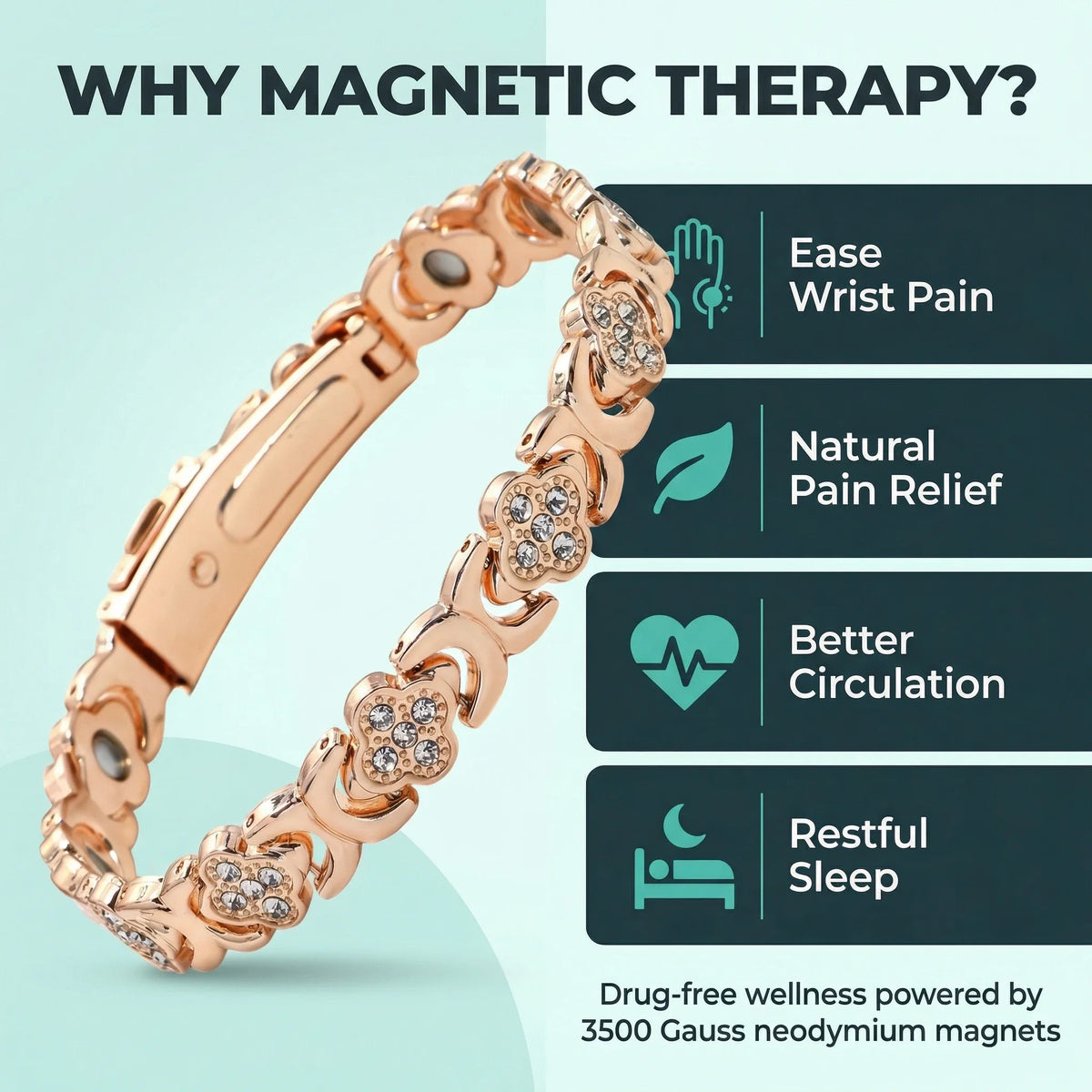 MagnetPure Crystal Clover Copper Magnetic Bracelet for Women